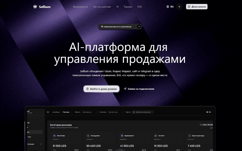 Скриншот hero-секции сайта Sellium